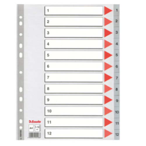 Separatore in PPL grigio numerico 1-12 A4 22,5x29,7cm ESSELTE
